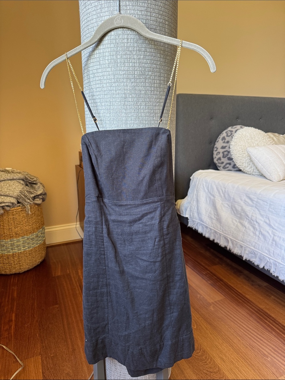 Vix Black Backless Slip Dress with Gold Chain Straps